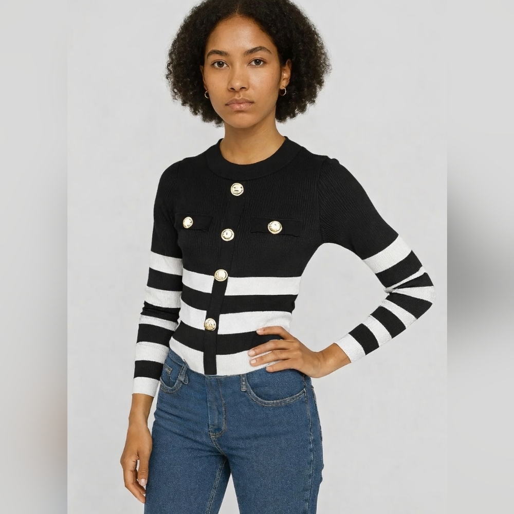 Black and White Striped Women's Bodysuit